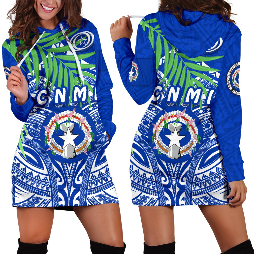 Northern Mariana Islands Rugby Women Hoodie Dress Coconut Leaves - CNMI Blue - Polynesian Pride