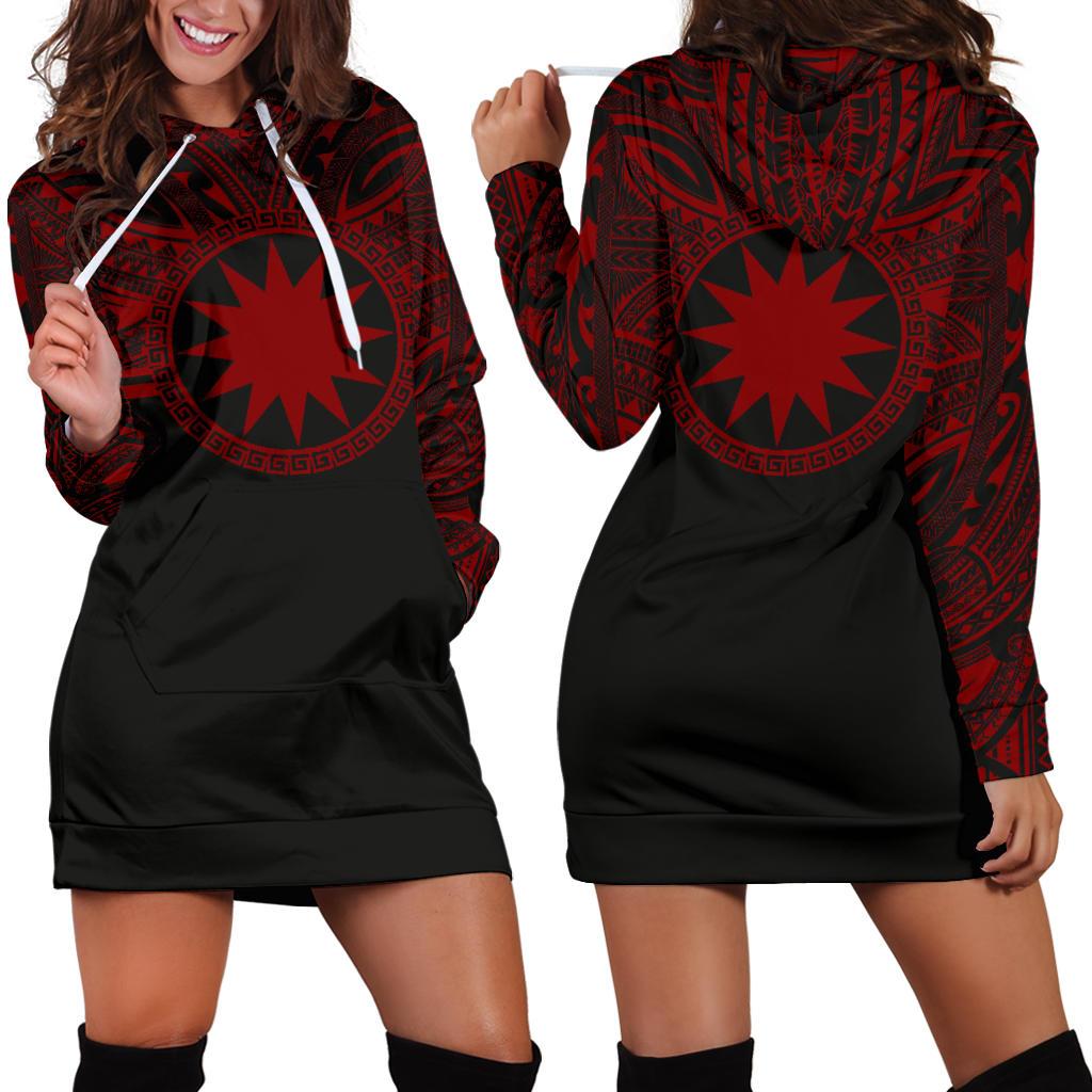 Nauru Women Hoodie Dress - Nauru Coat Of Arms Polynesian Red Black Red - Polynesian Pride