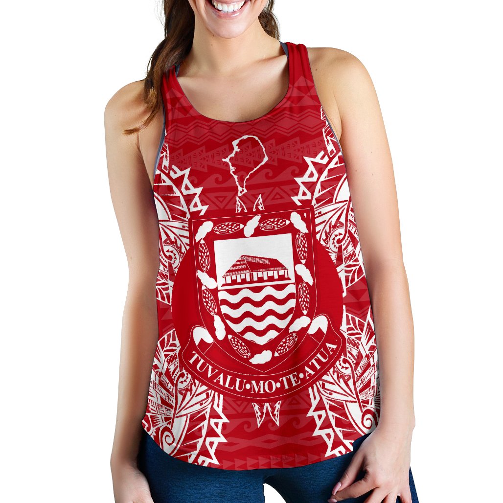 Tuvalu Polynesian Women Tank Top Map Red White Red - Polynesian Pride