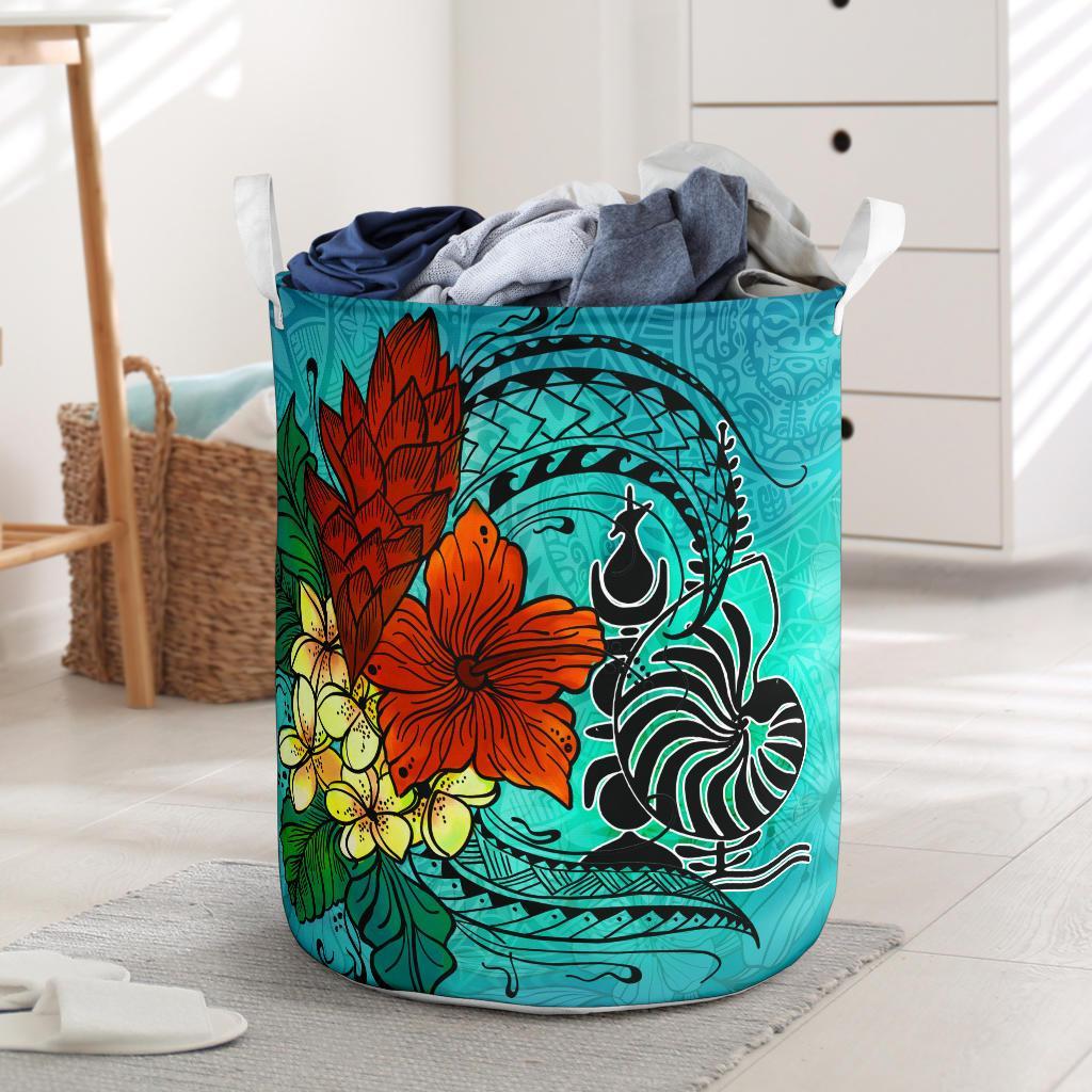 New Caledonia Laundry Basket - Tropical Flowers Style Laundry Basket - New Caledonia One Size Blue - Polynesian Pride