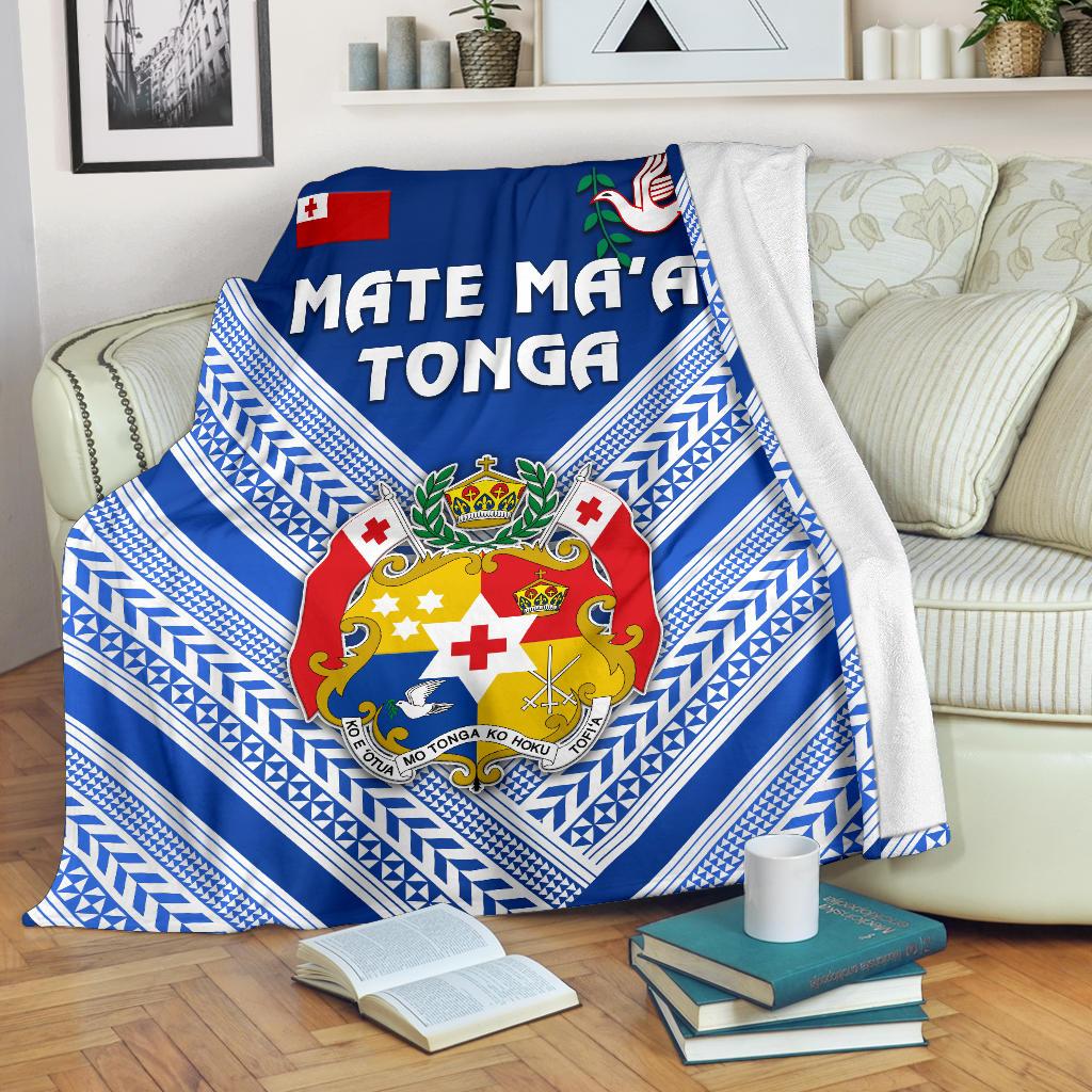Mate Ma'a Tonga Rugby Premium Blanket Polynesian Creative Style - Blue White - Polynesian Pride