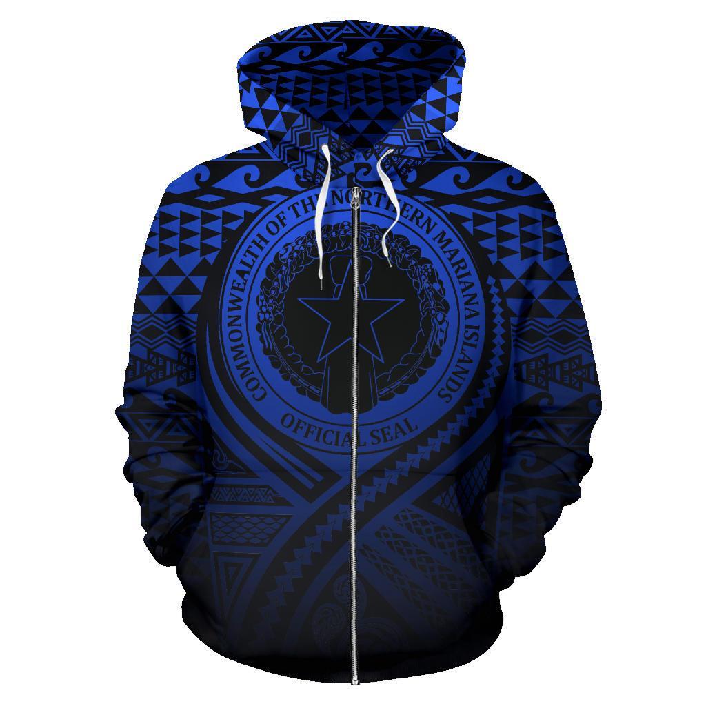 Northern Mariana Islands All Over Zip up Hoodie Lift up Blue - Polynesian Pride