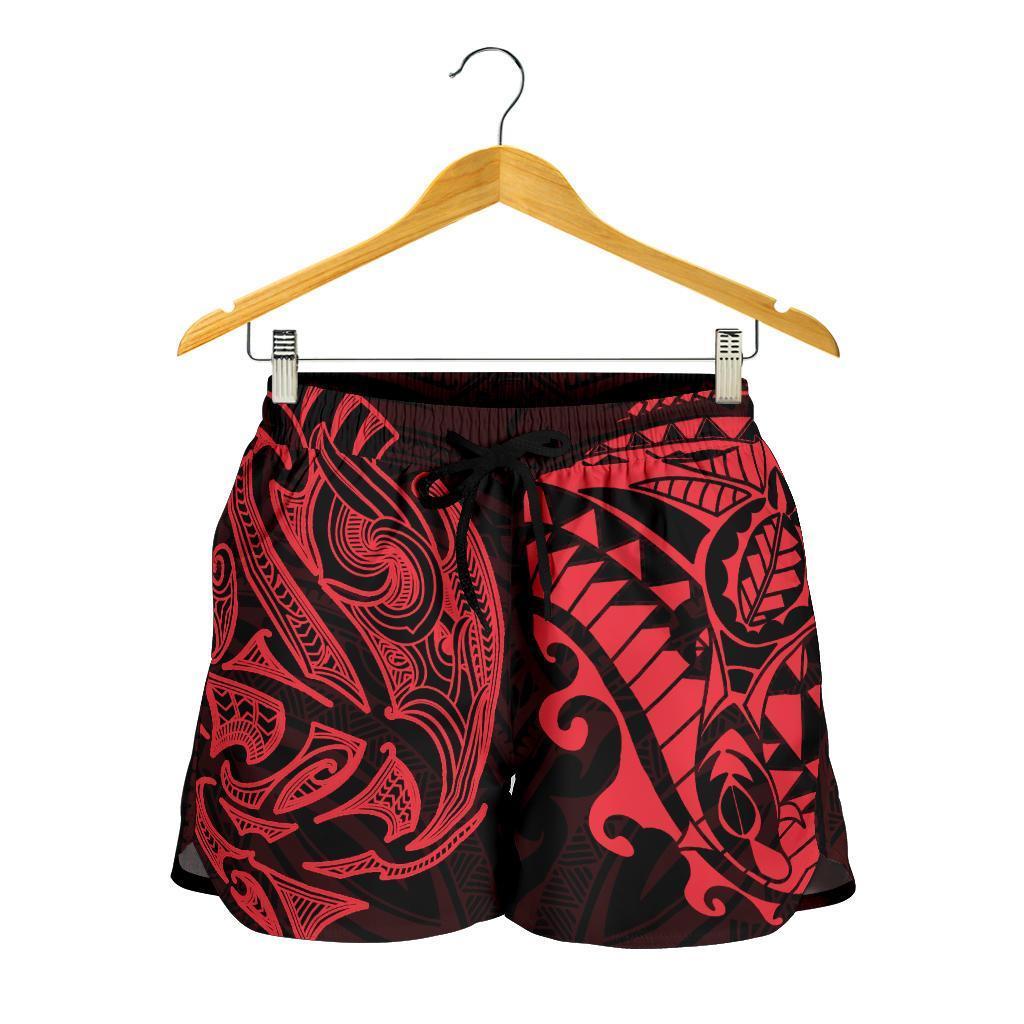 New ZealandAll Over Print Women's Shorts, Maori Polynesian Tattoo Red Women Red - Polynesian Pride