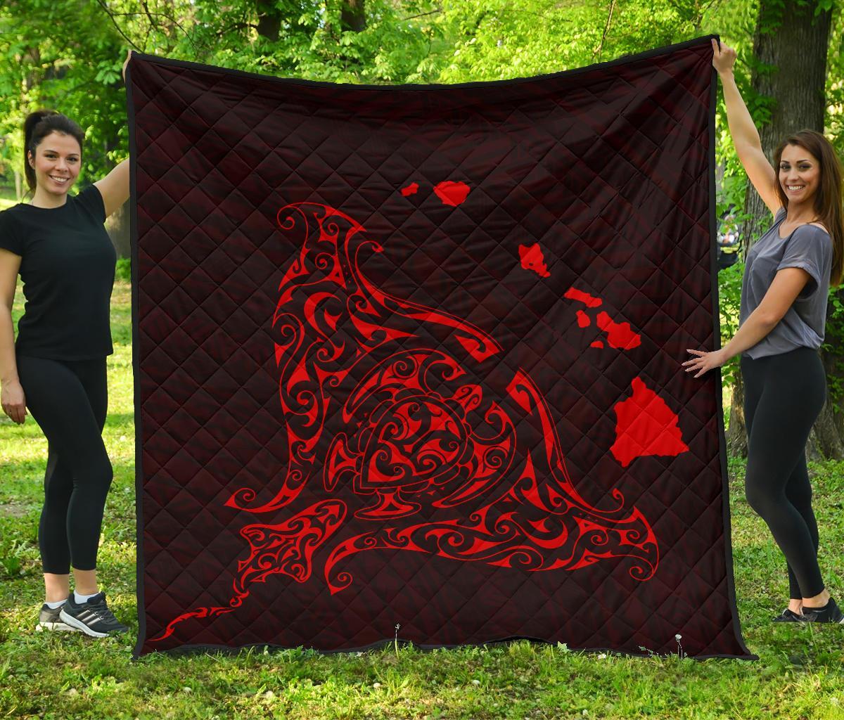 Rays Hawaii Map Polynesian Premium Quilt - Red Black - Polynesian Pride