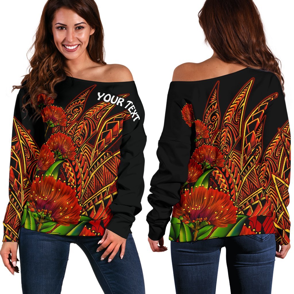 Polynesian Hawaii Personalised Women's Off Shoulder Sweater - Ohia Lehua Red - Polynesian Pride