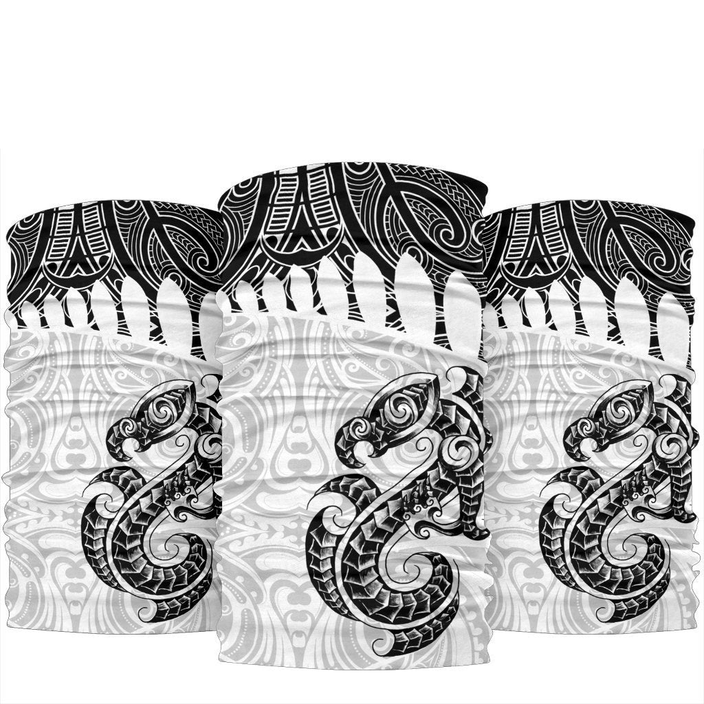 Aotearoa Bandana Maori Manaia - Silver Fern White One Size Black - Polynesian Pride