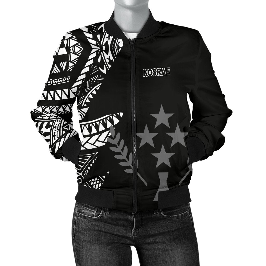 Kosrae Women's Bomber Jacket - Micronesian Pattern Flash Black Art - Polynesian Pride