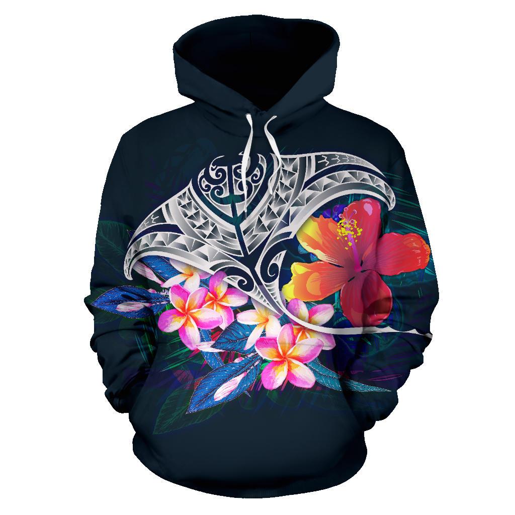 Polynesian Hoodie Manta Ray nd Hibiscus - Polynesian Pride