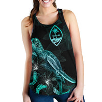 Guam Polynesian Women Tank Top - Turtle With Blooming Hibiscus Turquoise - Polynesian Pride