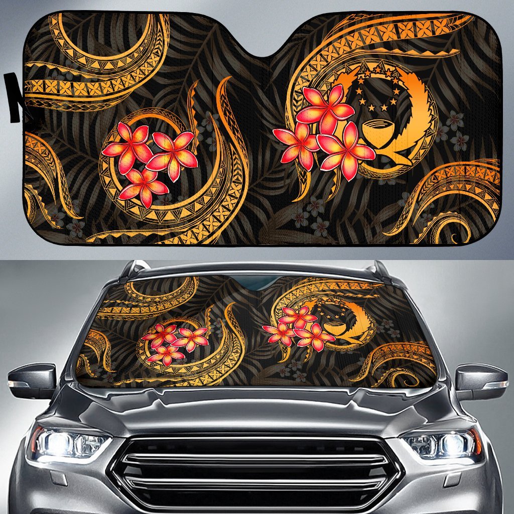 Pohnpei Auto Sun Shades - Gold Plumeria Auto Sun Shade Universal Fit GOLD - Polynesian Pride
