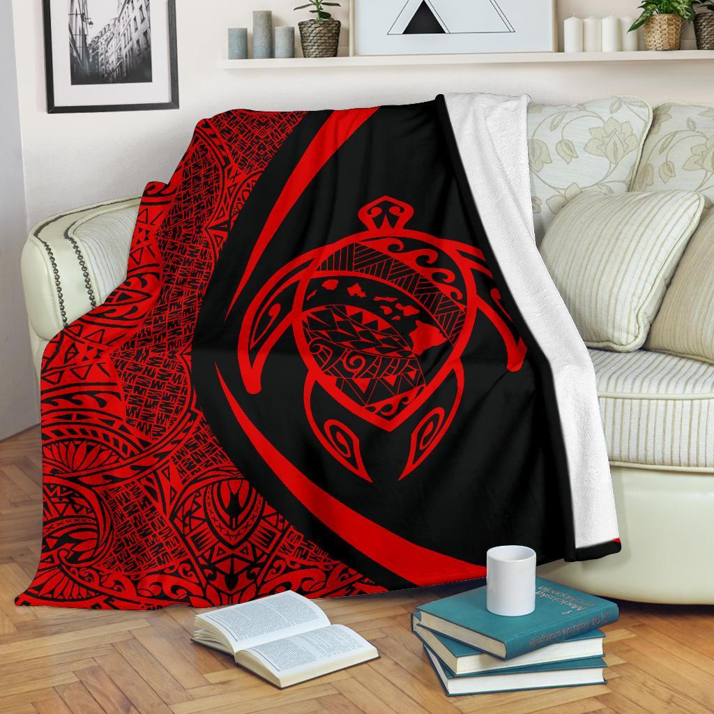 Hawaii Turtle Map Polynesian Premium Blanket - Red - Circle Style White - Polynesian Pride