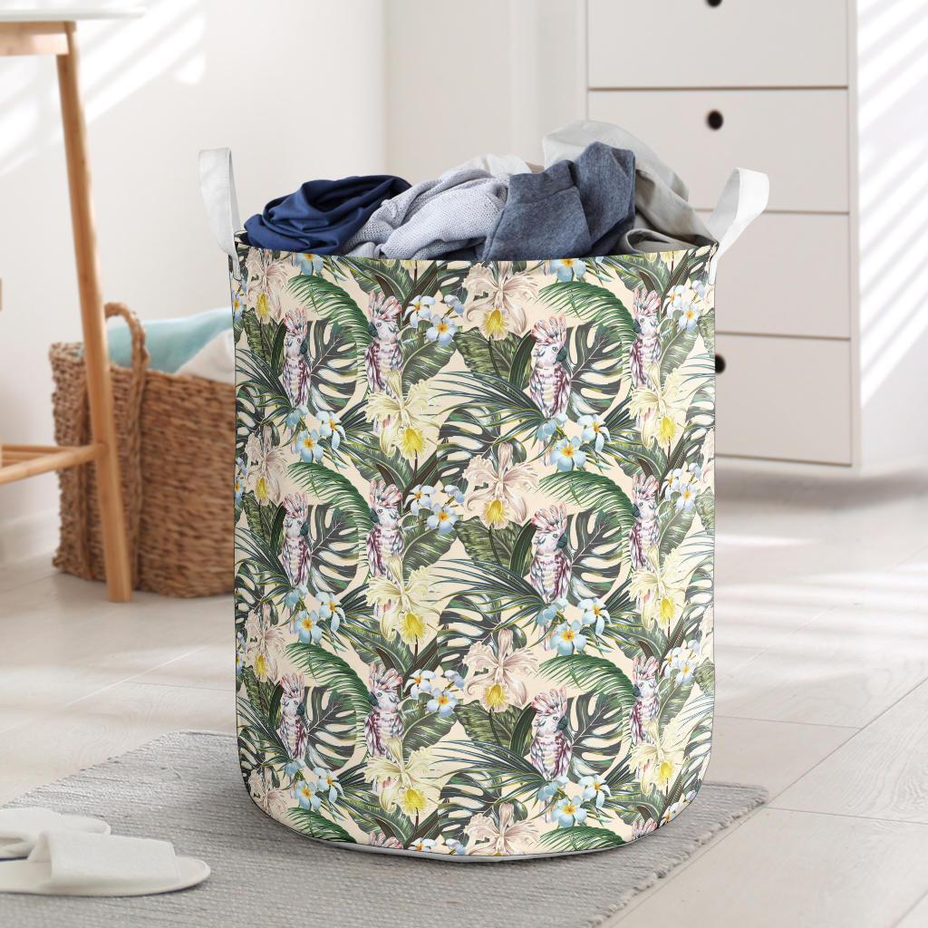 Tropical Jungle Parrots And Flamingos Hawaii Laundry Basket Laundry Basket One Size Black - Polynesian Pride