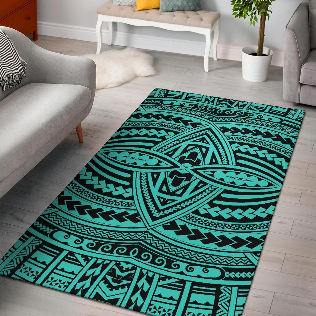 Hawaii Area Rug Polynesian Seamless AH Rug Turquoise - Polynesian Pride