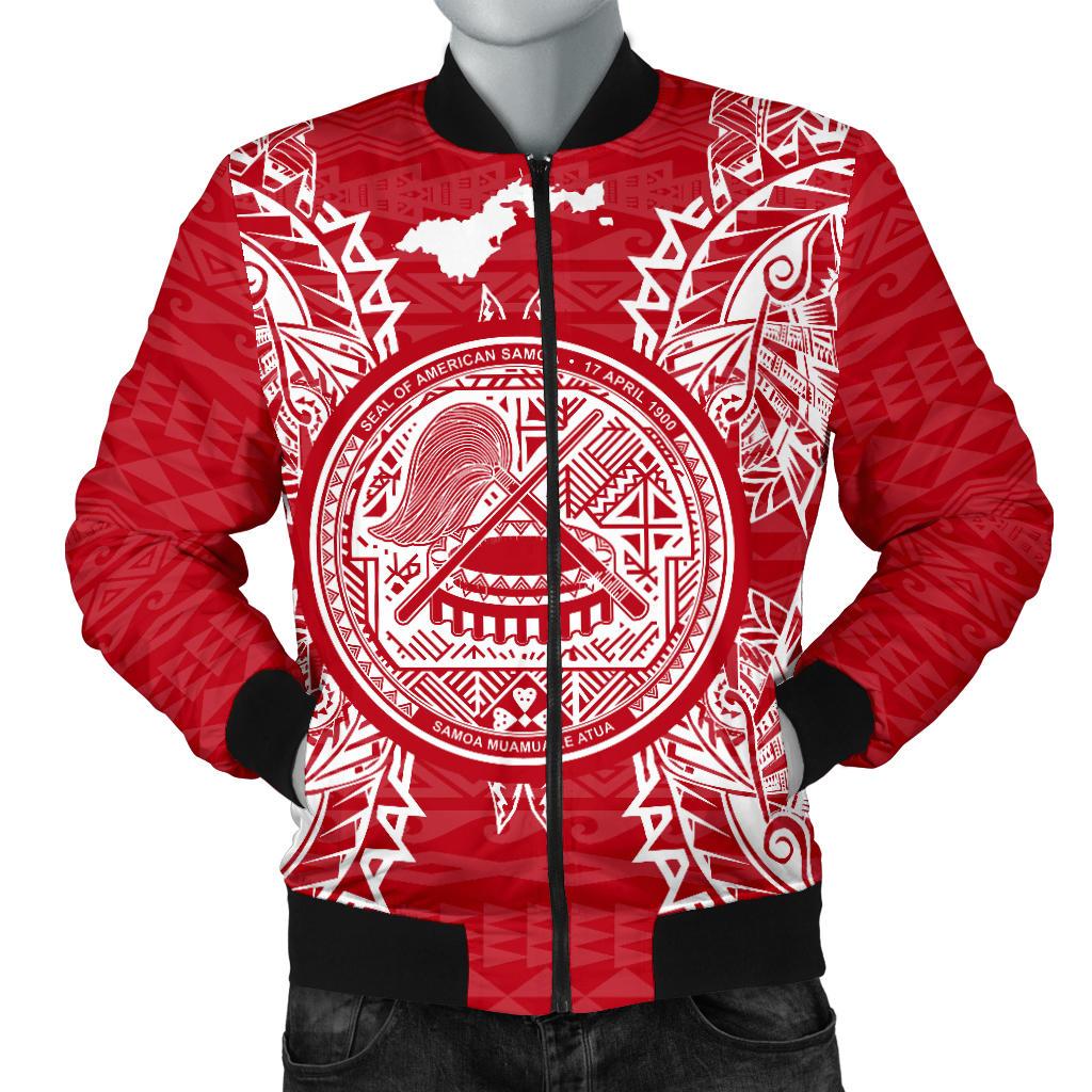 American Samoa Polynesian Men's Bomber Jacket Map Red White Red - Polynesian Pride