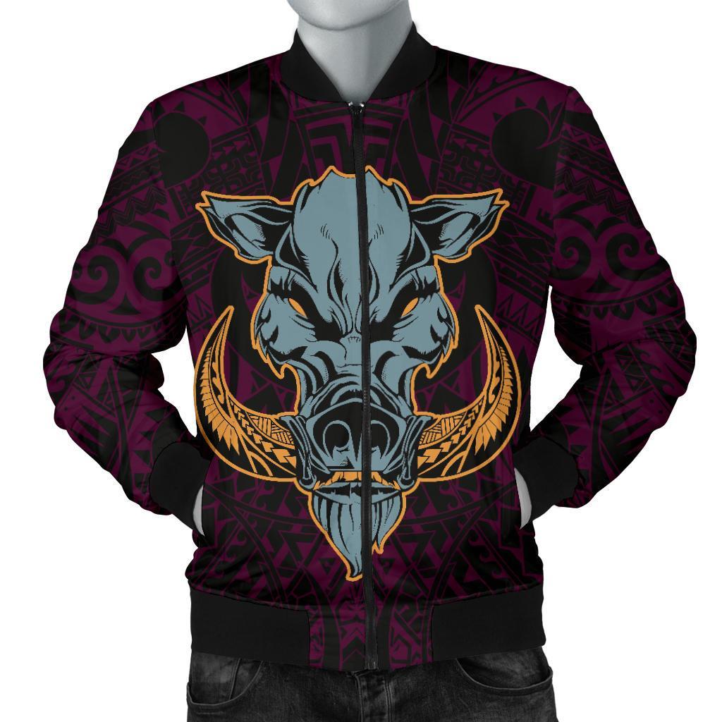 Hawaii Wild Boar Kamapua'a Men's Bomber Jacket - Pink - Hawaiian Mythology Style Pink - Polynesian Pride