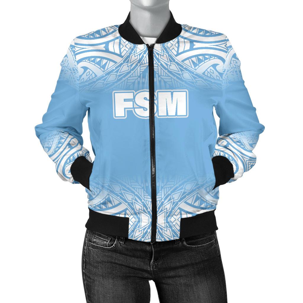 Federated States of Micronesia Women's Bomber Jacket - Fog Blue Style Blue - Polynesian Pride