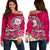 Hawaii Polynesian Women's Off Shoulder Sweater - Hawaii Seal With Turtle Plumeria (Pink) Pink - Polynesian Pride