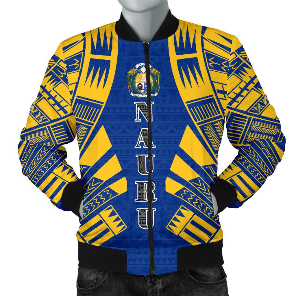 Nauru Men Bomber Jackets - Polynesian Tattoo Flag White - Polynesian Pride