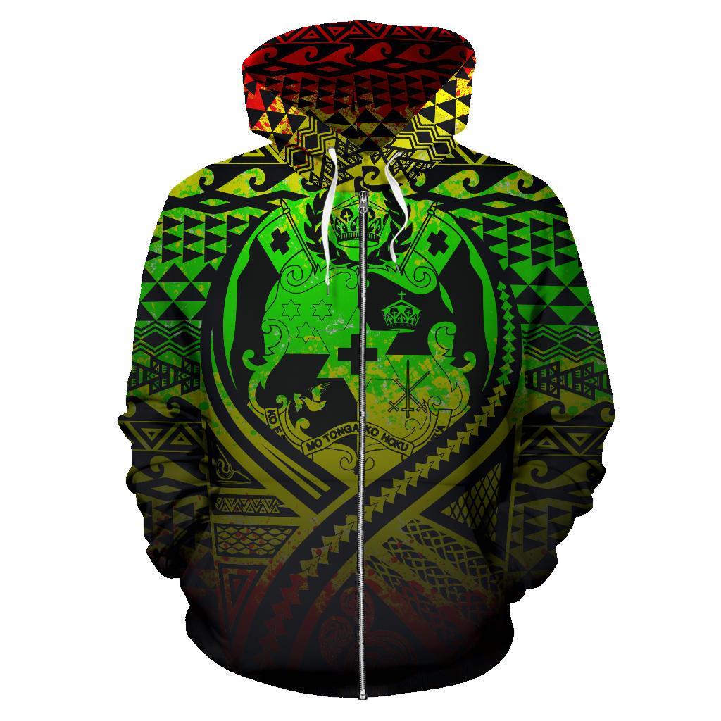 Tonga All Over Zip up Hoodie Lift up Reggae - Polynesian Pride