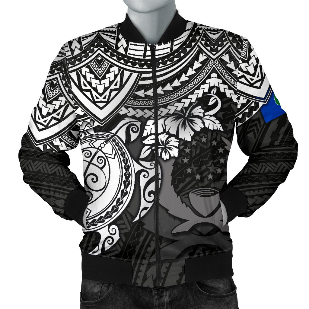 Pohnpei Polynesian Bomber Jacket (Men) - Polynesian White Turtle White - Polynesian Pride