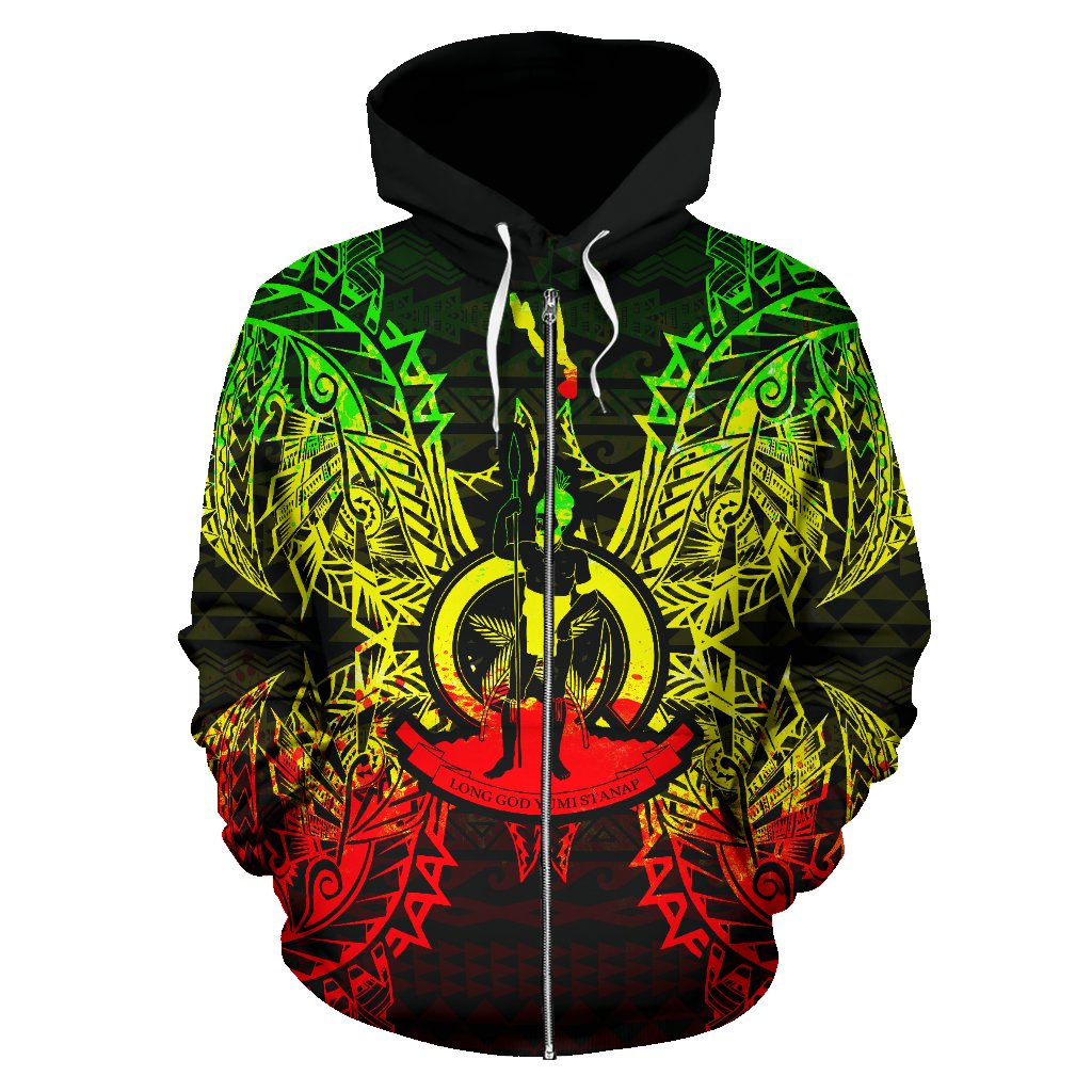 Vanuatu Polynesian All Over Zip up Hoodie Map Reggae - Polynesian Pride