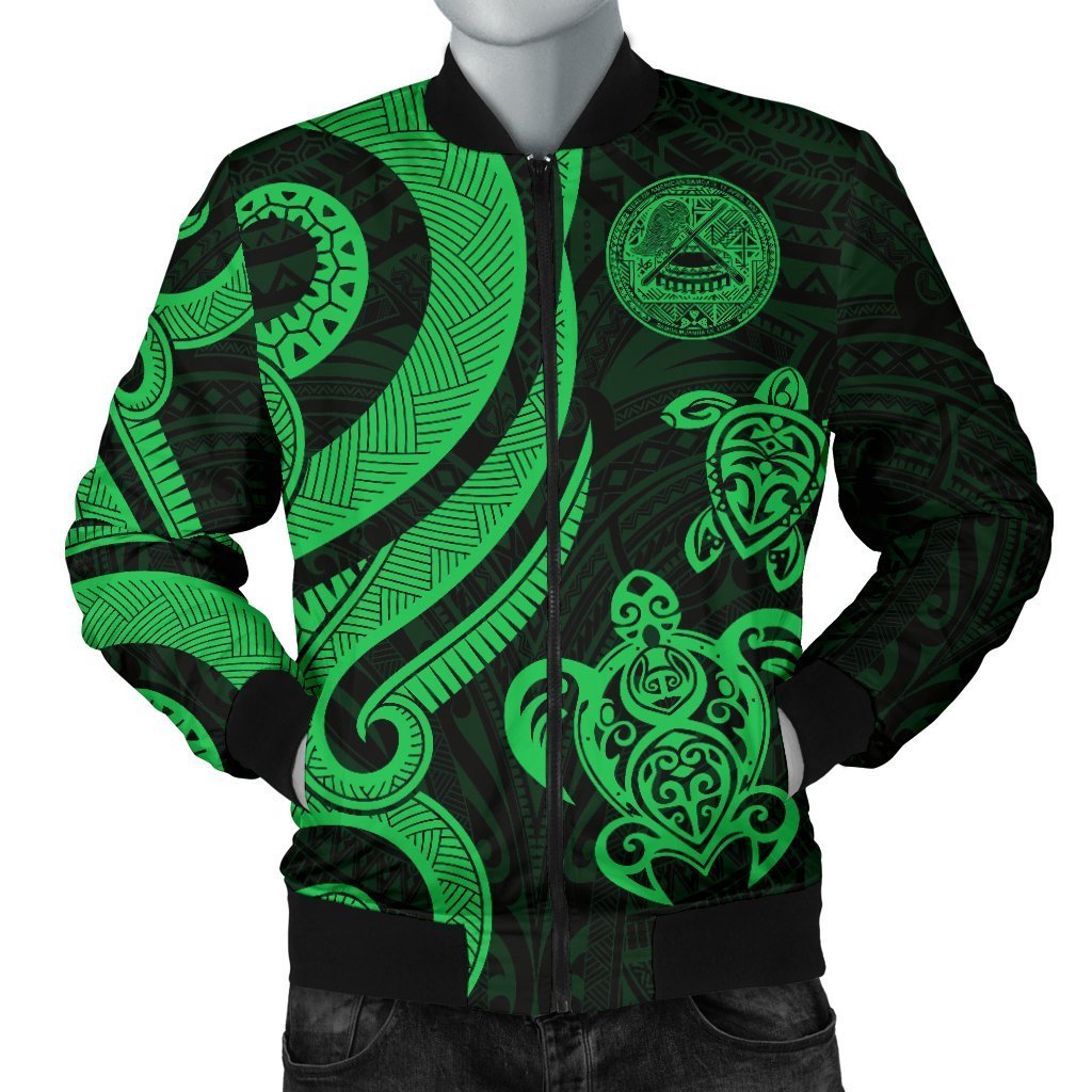 American Samoa Men's Bomber Jacket - Green Tentacle Turtle Green - Polynesian Pride