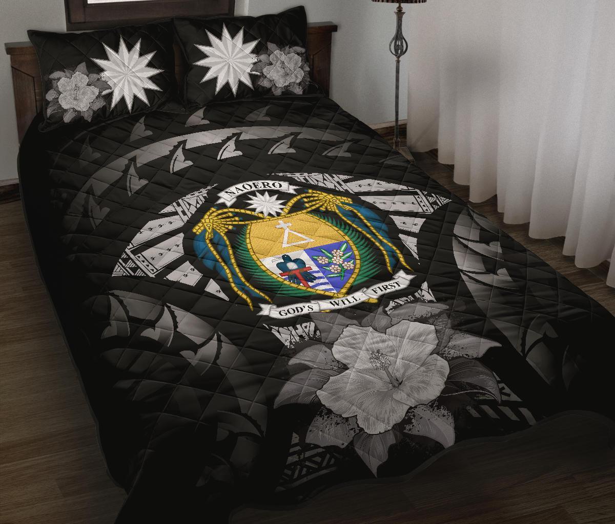 Nauru Polynesian Quilt Bed Set Hibiscus Gray Black - Polynesian Pride