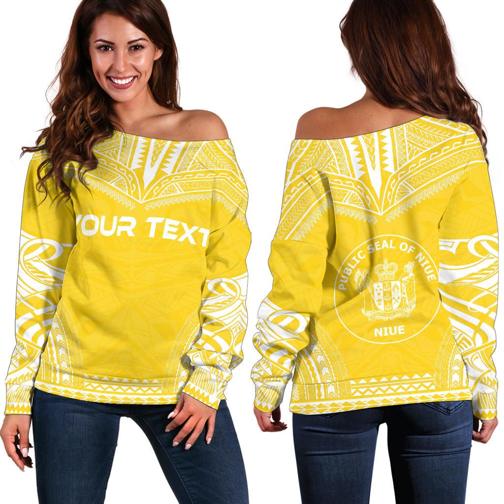 Niue Polynesian Chief Custom Personalised Women's Off Shoulder Sweater - Flag Version Yellow - Polynesian Pride