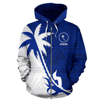 Chuuk Zip up Hoodie Chuuk Flag Coconut Tree - Polynesian Pride