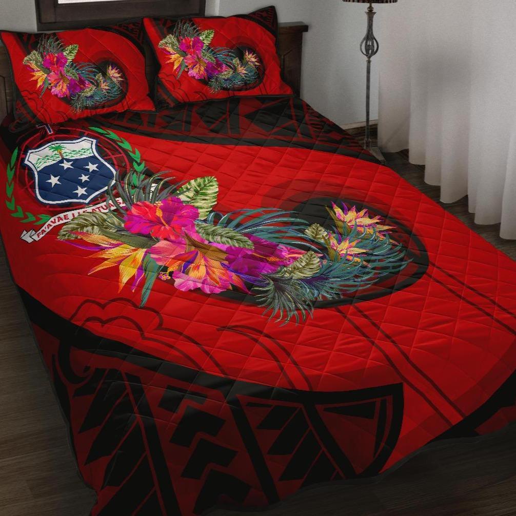 Samoa Quil Bed Set - Polynesian Hook And Hibiscus (Red) Red - Polynesian Pride