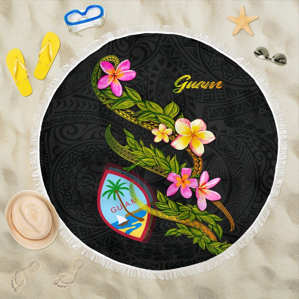 Guam Beach Blanket - Plumeria Tribal One style One size BLACK - Polynesian Pride