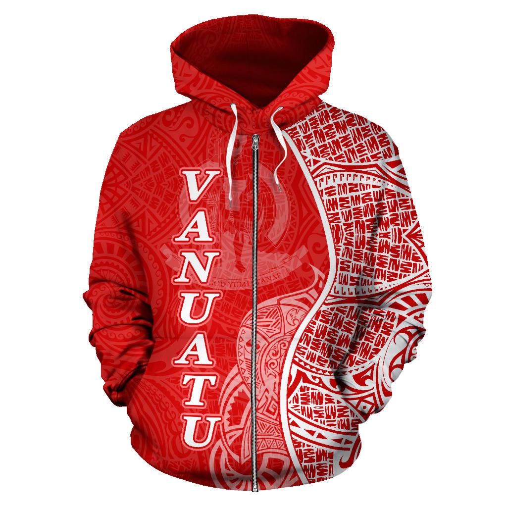 Vanuatu Polynesian Zip up Hoodie Coconut Tree Red and White - Polynesian Pride