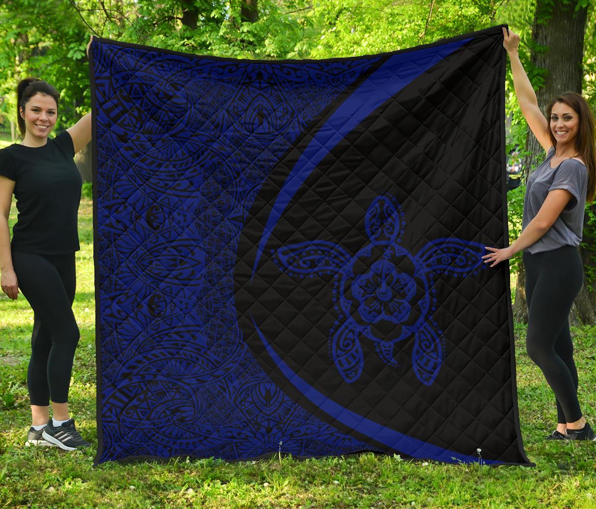 Hawaii Turtle Polynesian Blue Premium Quilt - Circle Style White - Polynesian Pride