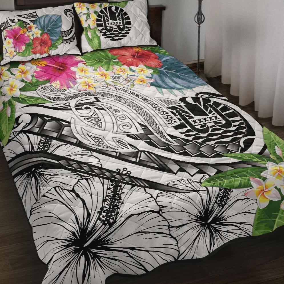 Tahiti Polynesian Quilt Bed Set - Summer Plumeria (White) White - Polynesian Pride