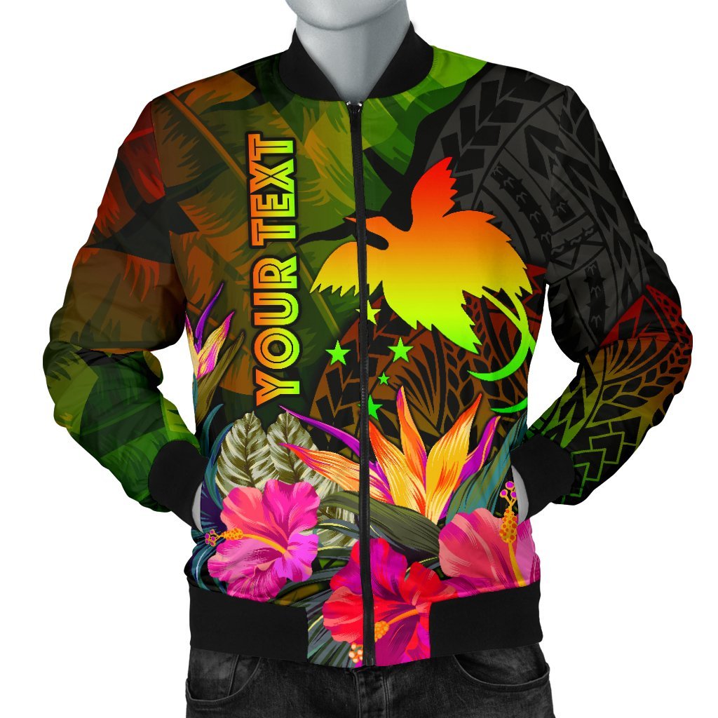 Papua New Guinea Polynesian Personalised Men's Bomber Jacket - Hibiscus and Banana Leaves Reggae - Polynesian Pride