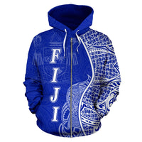 Fiji Polynesian Zip up Hoodie Coconut Tree Blue - Polynesian Pride
