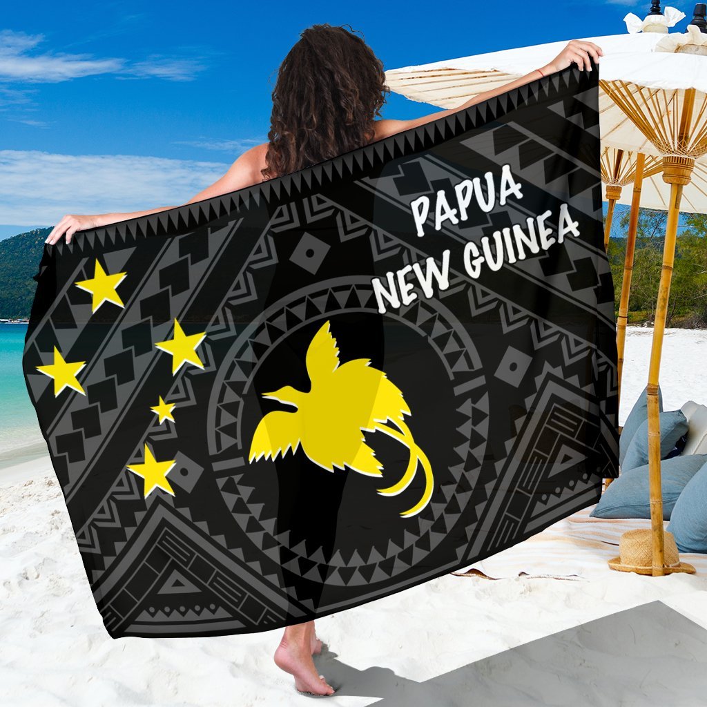 Papua New Guinea Sarong - Flag With Polynesian Patterns (Black) One Style One Size Black - Polynesian Pride