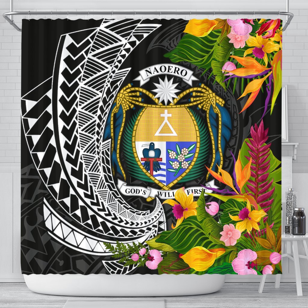 Nauru Shower Curtains - Seal Spiral Polynesian Patterns 177 x 172 (cm) Black - Polynesian Pride