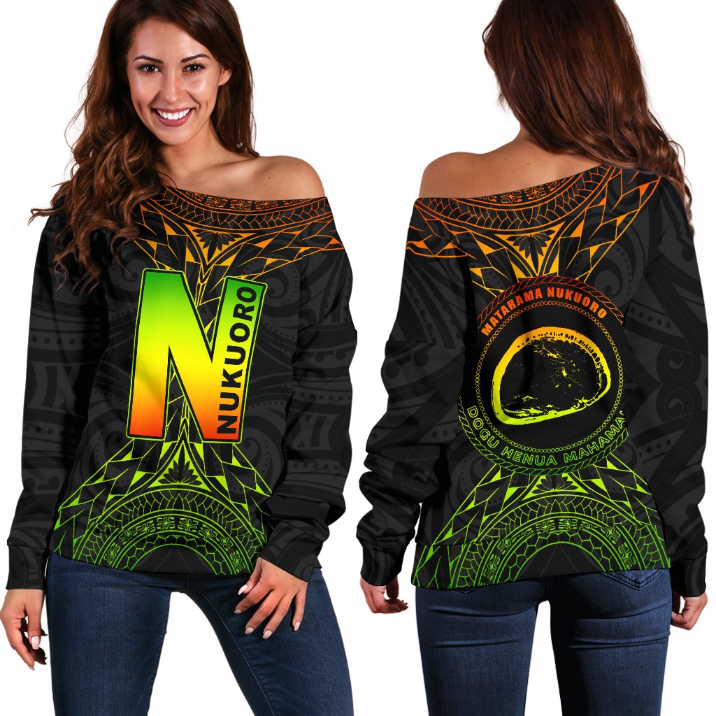 Nukuoro Atoll Custom Personalised Women's Off Shoulder Sweater Art - Polynesian Pride