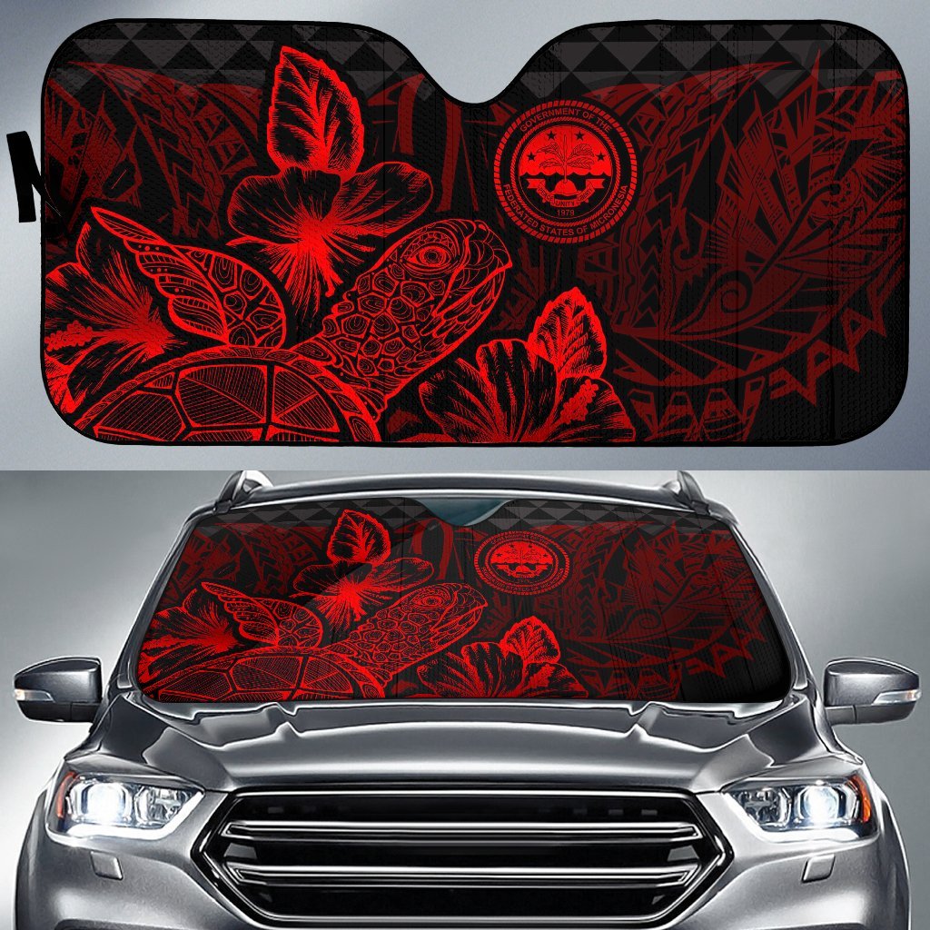 Federated States Of Micronesia Auto Sun Shades Turtle Hibiscus Red Auto Sun Shade Universal Fit Red - Polynesian Pride