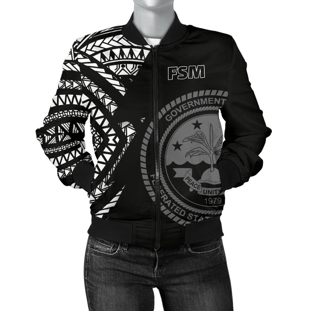 Federated States of Micronesia Pattern Women's Bomber Jacket Black - Polynesian Pride