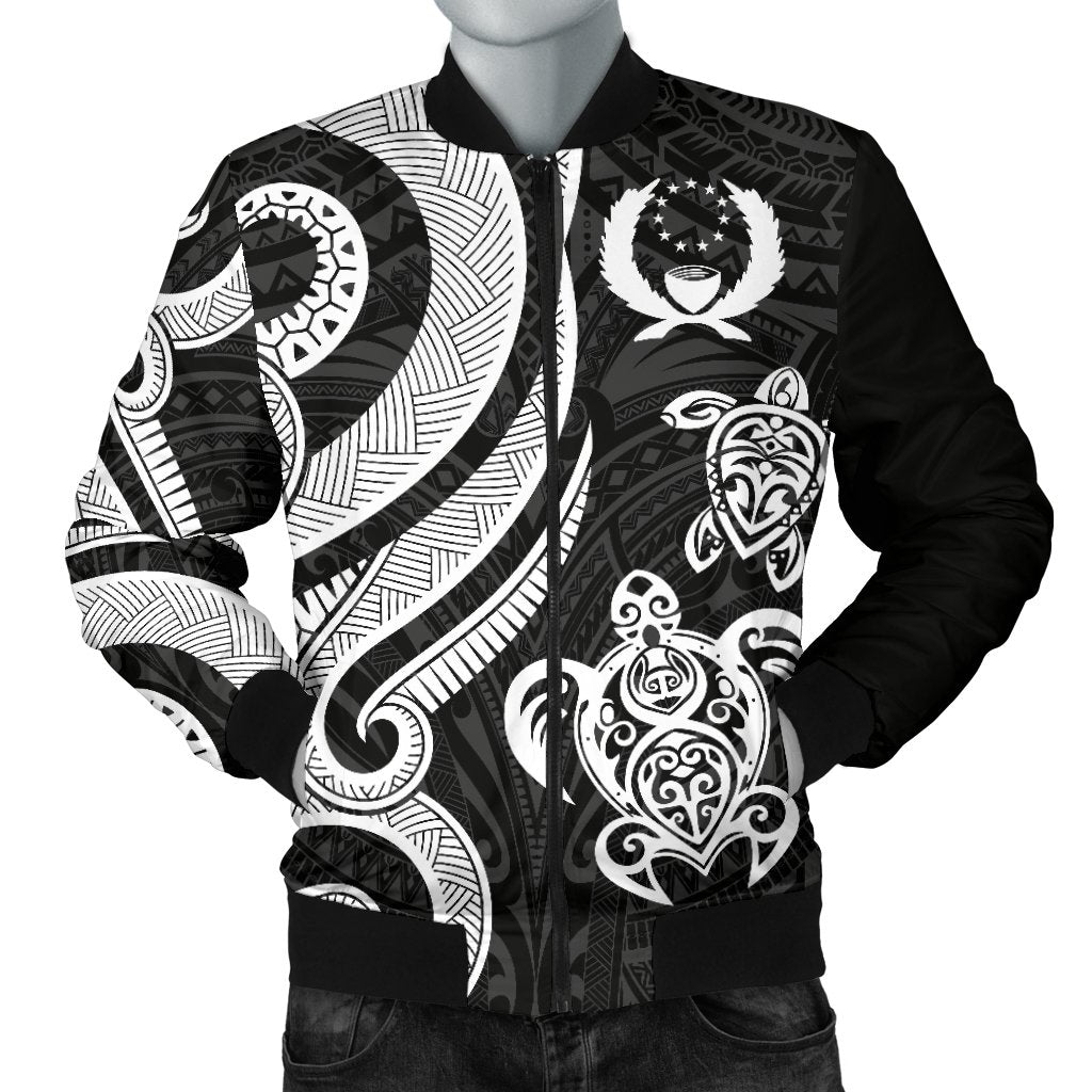Pohnpei Micronesian Men Bomber Jacket - White Tentacle Turtle White - Polynesian Pride