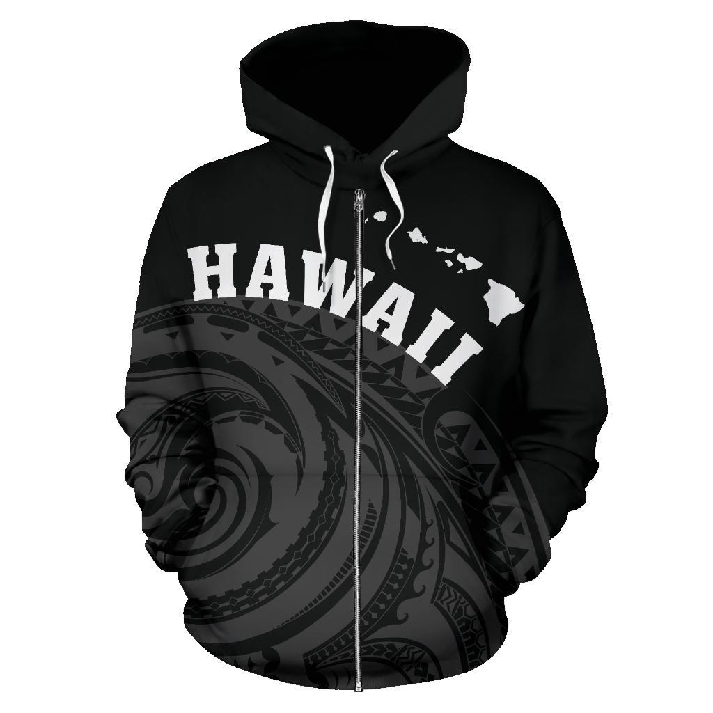 Hawaii Polynesia Zip up Hoodie Tatau Style - Polynesian Pride