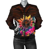 Polynesian Women's Bomber Jackets - Hawaii Kanaka Maoli & Hibiscus Flowers With Polynesian Patterns Art - Polynesian Pride
