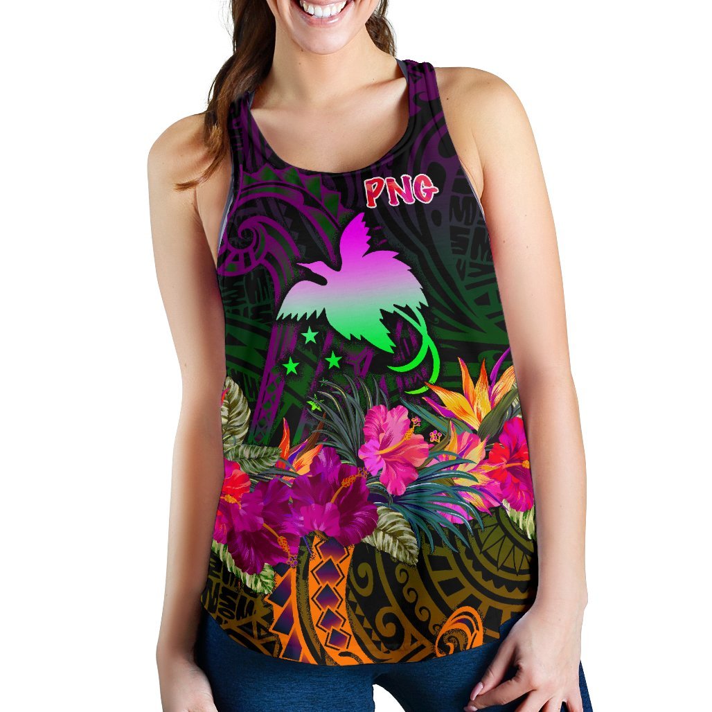 Papua New Guinea Women's Racerback Tank - Summer Hibiscus Art - Polynesian Pride