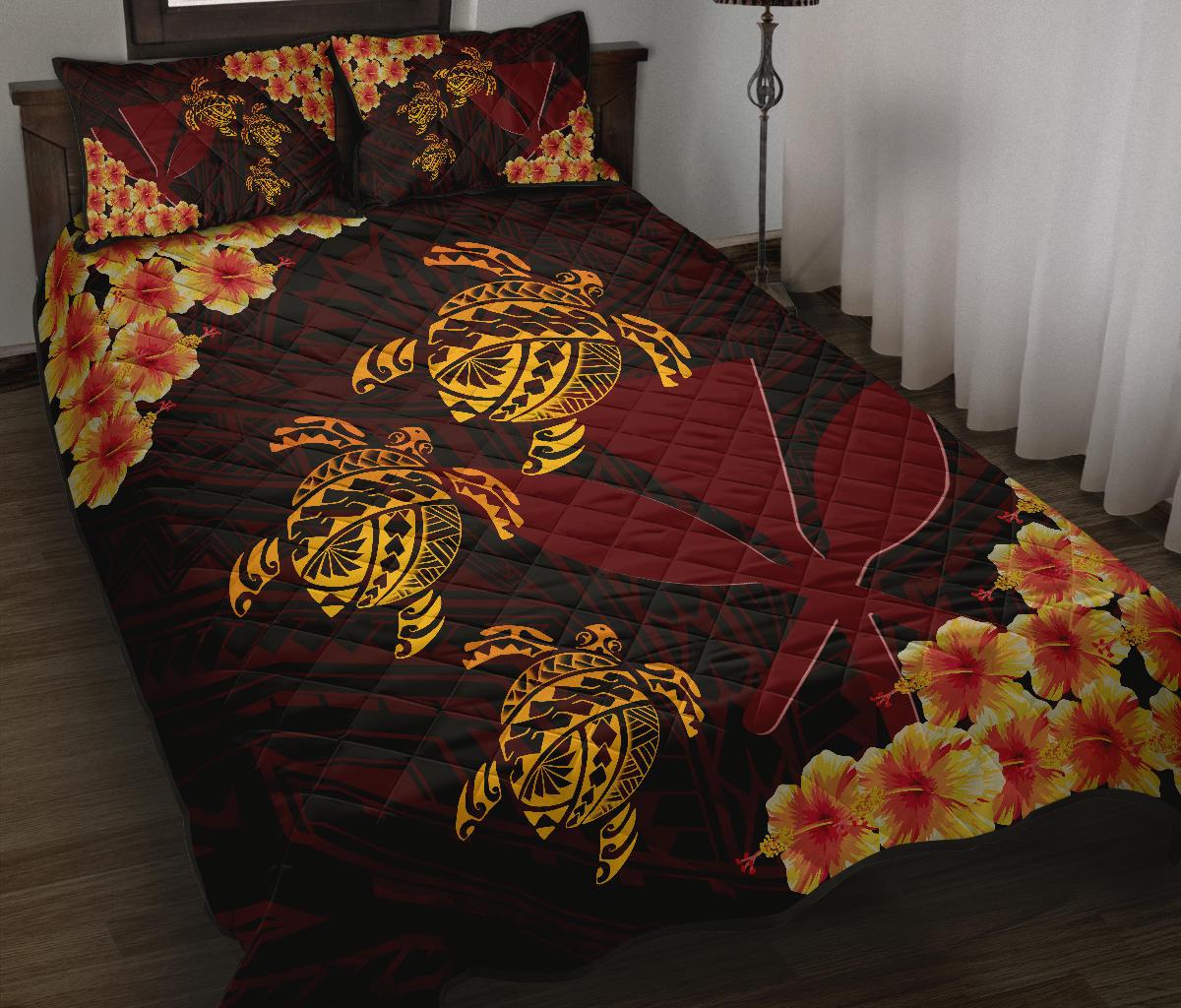 Hawaii Turtle Kanaka Polynesian Quilt Bed Set - Gigo Style - AH - Polynesian Pride