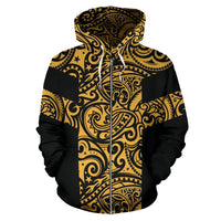 Polynesian Zip Hoodie Polynesian Tattoo Style Gold - Polynesian Pride