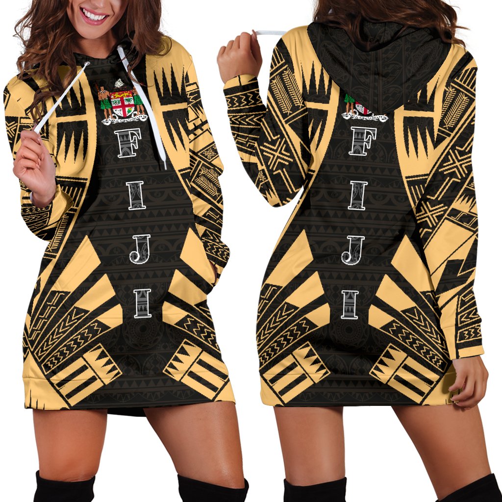 Fiji Hoodie Dress - Polynesian Tattoo Gold Gold - Polynesian Pride