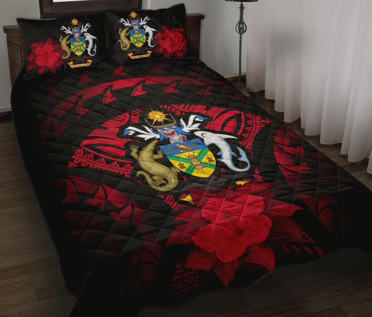 Solomon Islands Polynesian Quilt Bed Set Hibiscus Red Black - Polynesian Pride