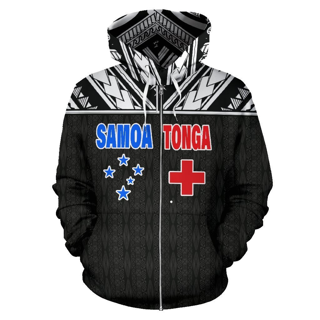 Tonga and Samoa All Over Zip up Hoodie Polynesian Combine Style - Polynesian Pride